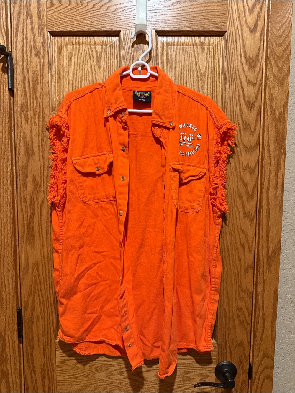 Men's Orange Sleeveless Button-Up Shirt